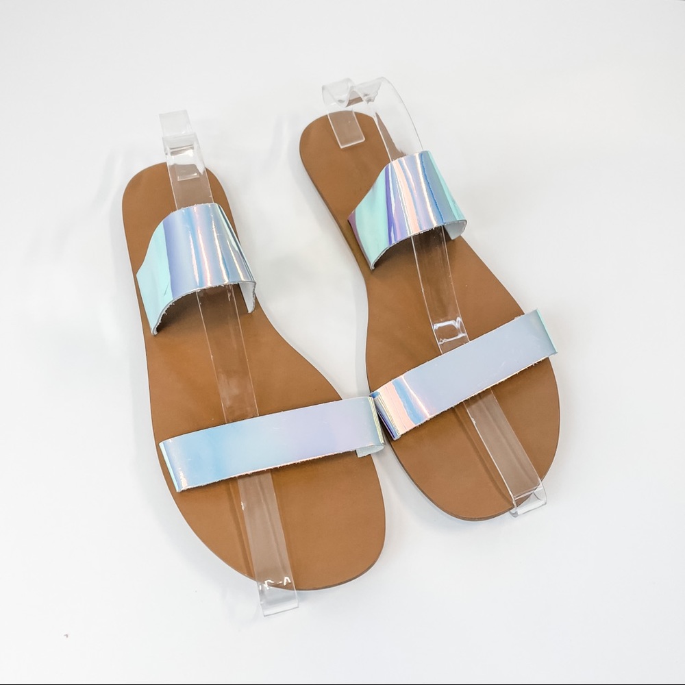 NWOT J Crew Leather Iridescent Slide Strappy Sandals Size 10